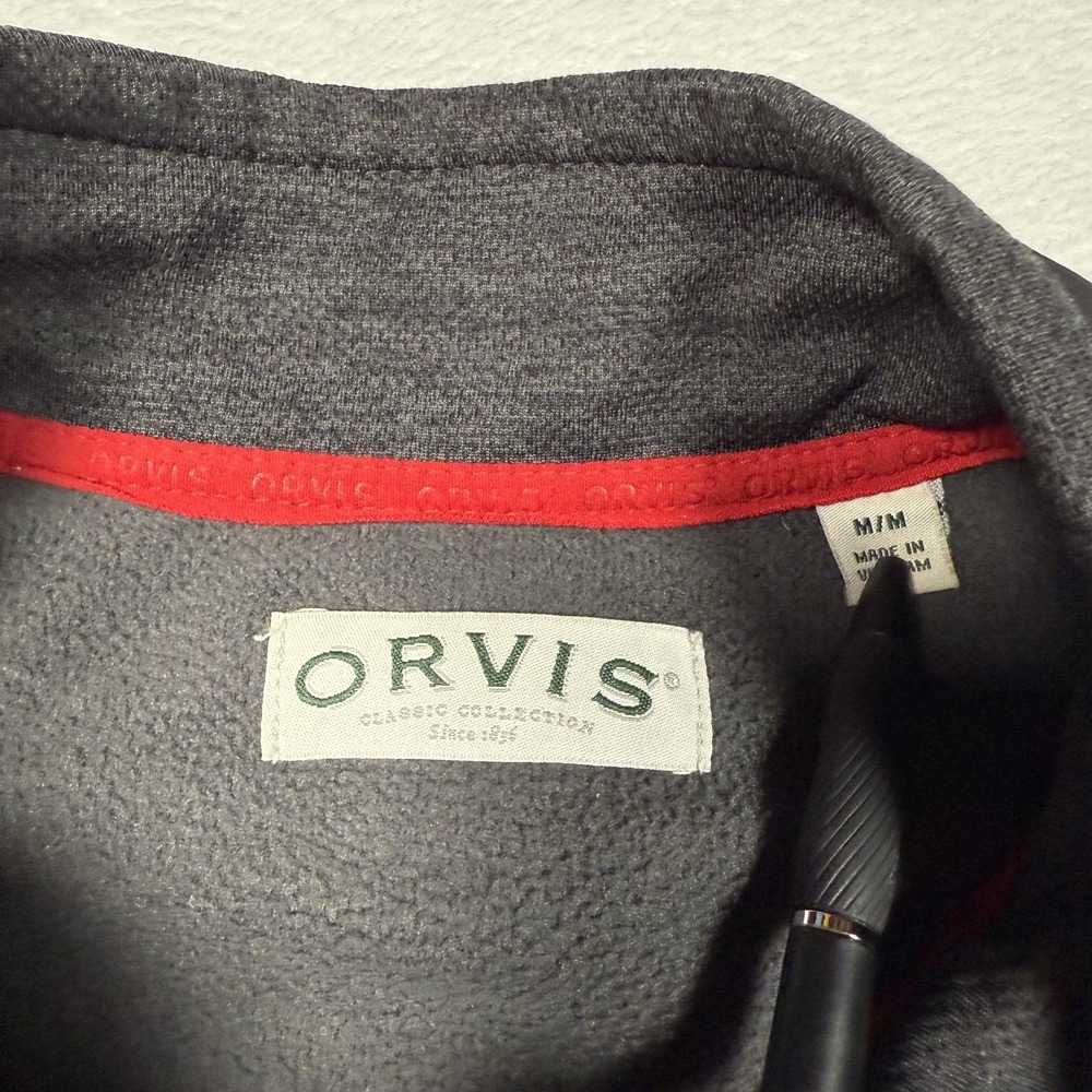 Orvis Jacket Mens Medium Gray Black Full Zip Fleece Softshell Pockets‎ Classic - Picture 3 of 8